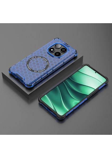 Xiaomi Redmi Için Not 14 Pro 5g/poco X7 5g Kılıf Magsafe Petek Tasarımı ile Uyumlu Tpu + Pc Telefon Kapağı-Mavi (Yurt Dışından)