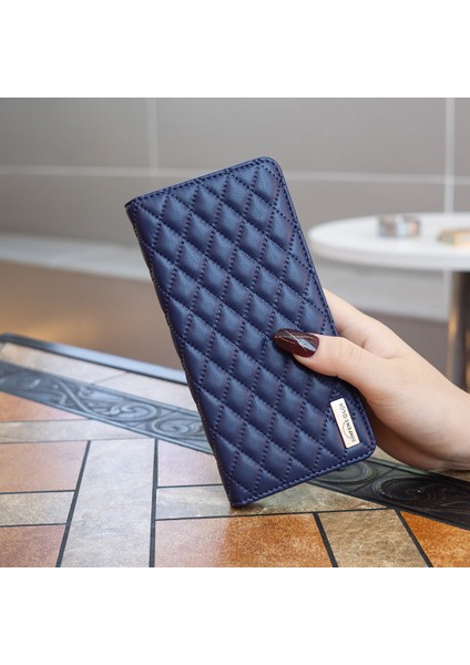 Xiaomi Redmi Için Not 14 Pro+ 5g/not 14 Pro 5g/poco X7 5g Kılıf Kart Yuvaları Eşkenar Dörtgen Deri Kapak-Mavi (Yurt Dışından)