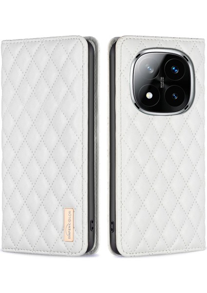 Xiaomi Redmi Note 14 Pro+ 5g/note 14 Pro 5g/poco X7 5g Kılıf Kart Yuvaları Eşkenar Dörtgen Deri Kapak-Beyaz (Yurt Dışından)