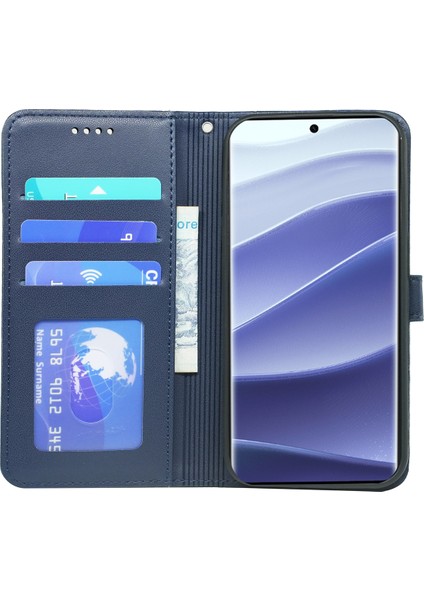 Xiaomi Redmi Note 14 Pro 4g Cüzdan Kılıf Manyetik Yapış Deri Telefon Kılıfı, Askı-Mavi (Yurt Dışından)