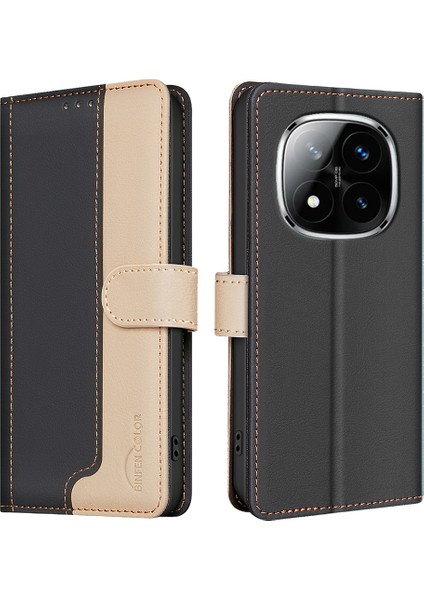Xiaomi Redmi Için Not 14 Pro+ 5g/not 14 Pro 5g/poco X7 5g Deri Kılıf Ekleme Renkli Rfıd Engelleme-Siyah (Yurt Dışından)