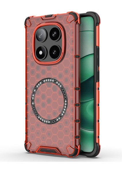 Xiaomi Redmi Için Not 14 Pro 5g/poco X7 5g Kılıf Magsafe Petek Tasarımı ile Uyumlu Tpu + Pc Telefon Kapağı-Kırmızı (Yurt Dışından)