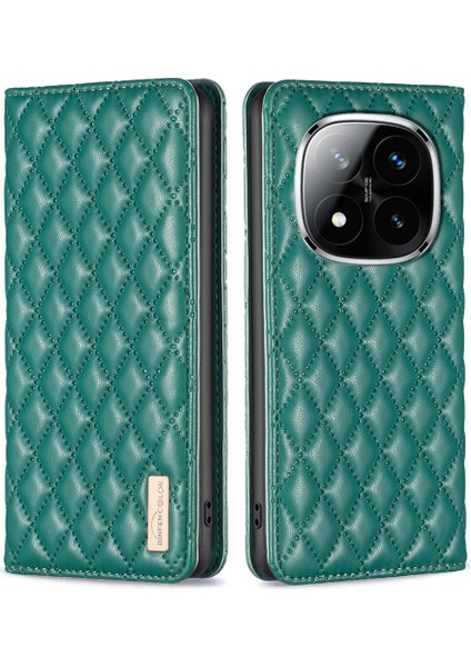 Xiaomi Redmi Için Not 14 Pro+ 5g/note 14 Pro 5g/poco X7 5g Kılıf Kart Yuvaları Eşkenar Dörtgen Deri Kapak-Yeşil (Yurt Dışından)