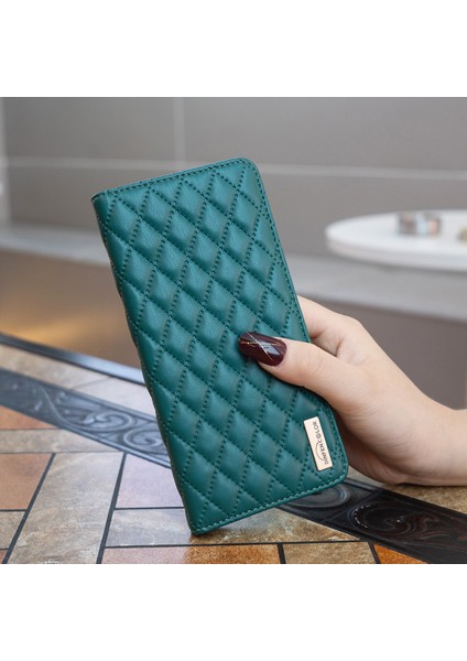 Xiaomi Redmi Için Not 14 Pro+ 5g/note 14 Pro 5g/poco X7 5g Kılıf Kart Yuvaları Eşkenar Dörtgen Deri Kapak-Yeşil (Yurt Dışından)