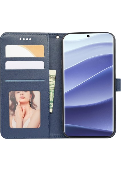 Xiaomi Redmi Note 14 Pro 4g Cüzdan Telefon Kılıfı Desen Baskı Deri Kapak Çevirin-Mavi (Yurt Dışından)