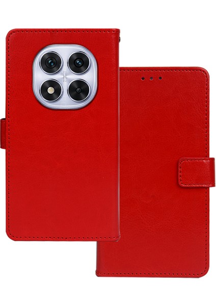 Xiaomi Redmi Note 14 Pro 4g Kılıf Cüzdan Deri Telefon Kapağı Crazy Horse Doku-Kırmızı (Yurt Dışından)