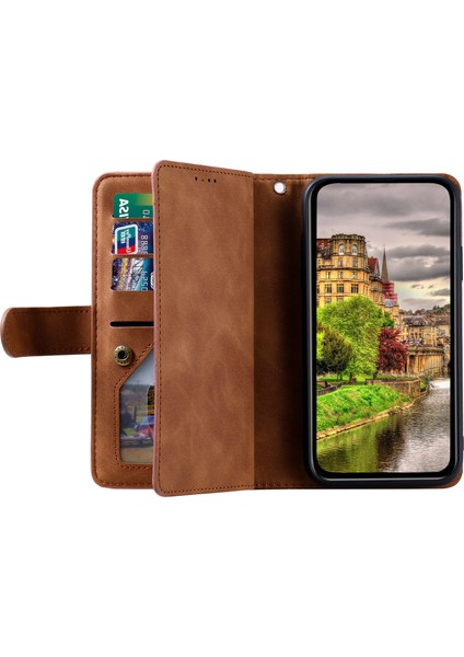 Xiaomi Redmi Note 14 Pro 4g Kılıf Pu Deri Telefon Kılıfı Fermuarlı Cüzdan 9 Kart Yuvaları-Kahverengi (Yurt Dışından)