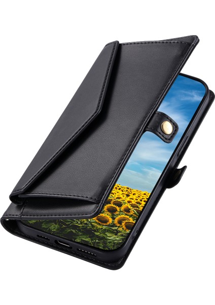 Xiaomi Redmi Note 14 Pro 4g Deri Kılıf Bilek Kayışı Cüzdan Standlı Telefon Kapağı-Balck Için (Yurt Dışından)