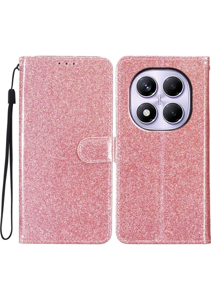 Xiaomi Redmi Için Not 14 Pro 4g Cüzdan Kılıf Glitter Çizilmez Deri Telefon Kapağı Standı-Gül Altın (Yurt Dışından)