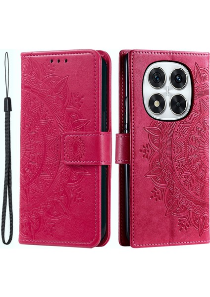 Xiaomi Redmi Note 14 Pro 4g Standlı Kılıf Baskılı Totem Pu Deri Cüzdan Telefon Kapağı-Gül (Yurt Dışından)
