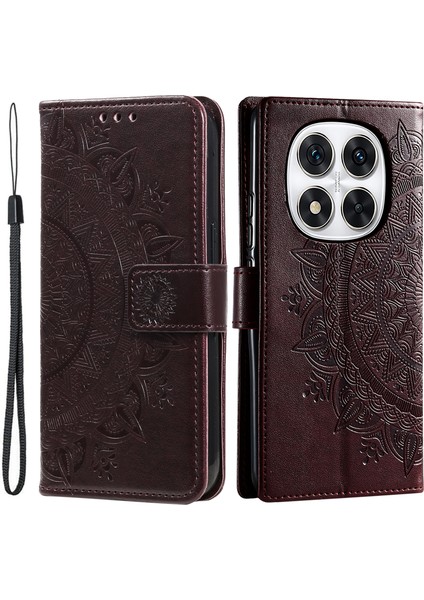 Xiaomi Redmi Note 14 Pro 4g Standlı Kılıf Baskılı Totem Pu Deri Cüzdan Telefon Kapağı-Kahverengi (Yurt Dışından)