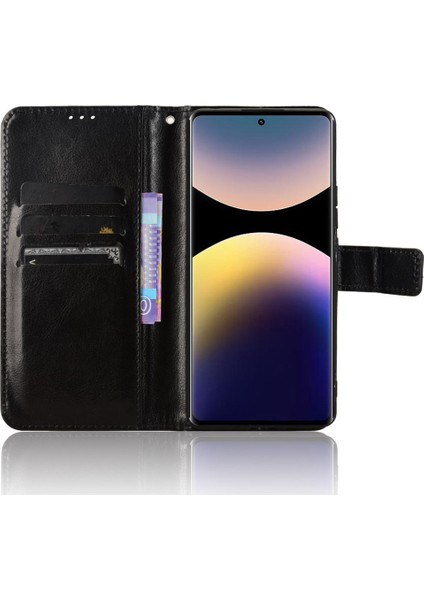 Xiaomi Redmi Için Not 14 Pro 4g Kılıf Crazy Horse Doku Pu Deri Telefon Cüzdan Kapağı-Siyah (Yurt Dışından)