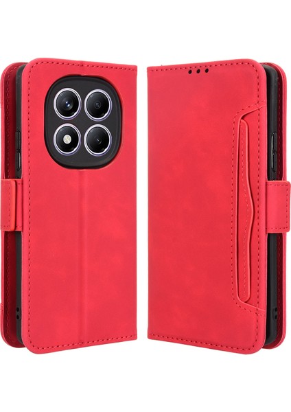 Xiaomi Redmi Note 14 Pro 4g Kılıf Çoklu Kart Yuvalı Deri Telefon Cüzdan Kapağı-Kırmızı (Yurt Dışından)