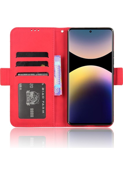 Xiaomi Redmi Note 14 Pro 4g Kılıf Çoklu Kart Yuvalı Deri Telefon Cüzdan Kapağı-Kırmızı (Yurt Dışından)