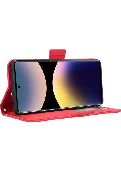 Xiaomi Redmi Note 14 Pro 4g Kılıf Çoklu Kart Yuvalı Deri Telefon Cüzdan Kapağı-Kırmızı (Yurt Dışından)