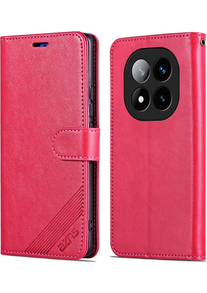 Xiaomi Redmi Için Not 14 Pro 5g/poco X7 5g Kılıf Çizilmez Pu Deri Standı Cüzdan Telefon Kapağı-Kırmızı (Yurt Dışından)