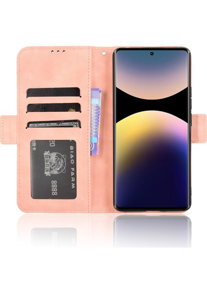 Xiaomi Redmi Note 14 Pro 4g Kılıf Deri Telefon Cüzdan Kapağı Çoklu Kart Yuvaları Ile-Pembe (Yurt Dışından)