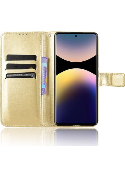 Xiaomi Redmi Için Not 14 Pro 4g Kılıf Crazy Horse Doku Pu Deri Telefon Cüzdan Kapağı-Altın (Yurt Dışından)