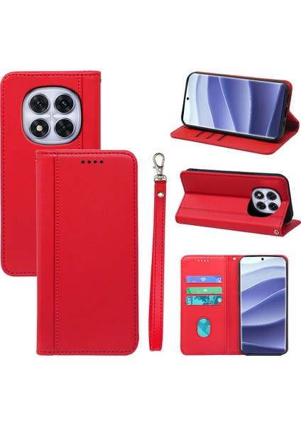 Xiaomi Redmi Note 14 Pro 4g Cüzdan Kılıf Manyetik Kapanış Pu Deri Telefon Kapağı-Kırmızı (Yurt Dışından)