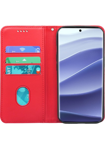 Xiaomi Redmi Note 14 Pro 4g Cüzdan Kılıf Manyetik Kapanış Pu Deri Telefon Kapağı-Kırmızı (Yurt Dışından)