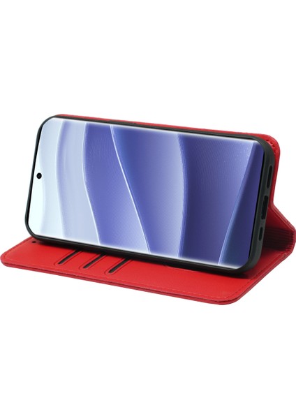 Xiaomi Redmi Note 14 Pro 4g Cüzdan Kılıf Manyetik Kapanış Pu Deri Telefon Kapağı-Kırmızı (Yurt Dışından)