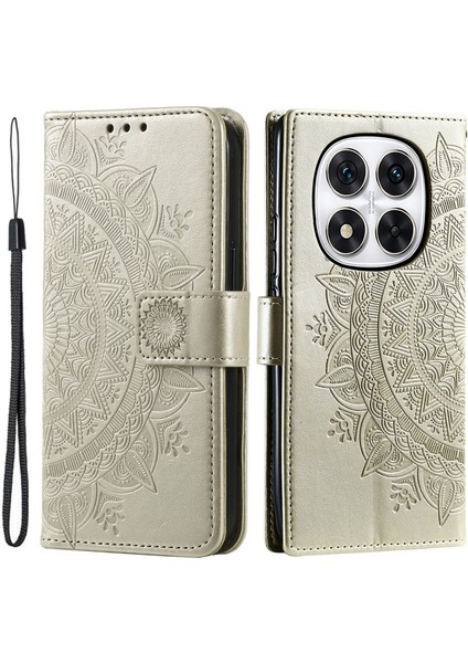 Xiaomi Redmi Note 14 Pro 4g Standlı Kılıf Baskılı Totem Pu Deri Cüzdan Telefon Kapağı-Altın (Yurt Dışından)