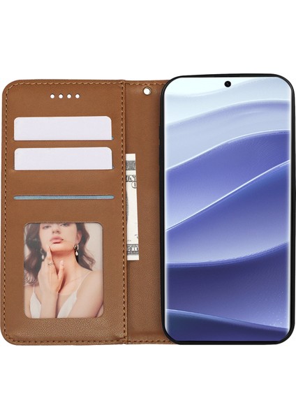Xiaomi Redmi Için Not 14 Pro 4g Cüzdan Telefon Kılıfı Güçlü Manyetik Damalı Desen Baskı Deri Kapak Çevirin-Kahverengi (Yurt Dışından)