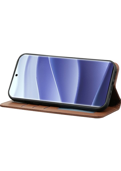 Xiaomi Redmi Için Not 14 Pro 4g Cüzdan Telefon Kılıfı Güçlü Manyetik Damalı Desen Baskı Deri Kapak Çevirin-Kahverengi (Yurt Dışından)