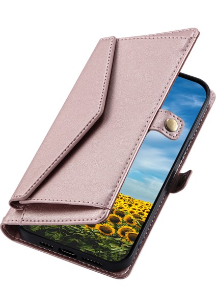 Xiaomi Redmi Note 14 Pro 4g Deri Kılıf Bilek Kayışı Cüzdan Standlı Telefon Kapağı-Gül Altın (Yurt Dışından)