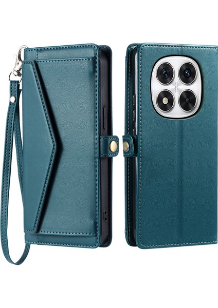 Xiaomi Redmi Note 14 Pro 4g Deri Kılıf Bilek Askılı Cüzdan Standlı Telefon Kapağı-Balckish Green (Yurt Dışından)