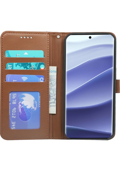 Xiaomi Redmi Note 14 Pro 4g Cüzdan Kılıfı Manyetik Yapış Deri Telefon Kılıfı Kayışlı-Kahverengi (Yurt Dışından)