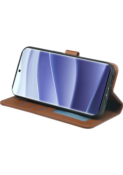 Xiaomi Redmi Note 14 Pro 4g Cüzdan Kılıfı Manyetik Yapış Deri Telefon Kılıfı Kayışlı-Kahverengi (Yurt Dışından)