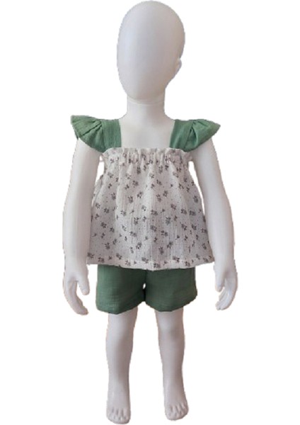 Müslin Kumaş Kız Bebek 2li Şortlu Takım