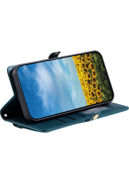 Xiaomi Redmi Note 14 Pro 4g Deri Kılıf Bilek Askılı Cüzdan Standlı Telefon Kapağı-Balckish Green (Yurt Dışından)