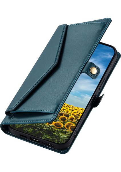 Xiaomi Redmi Note 14 Pro 4g Deri Kılıf Bilek Askılı Cüzdan Standlı Telefon Kapağı-Balckish Green (Yurt Dışından)