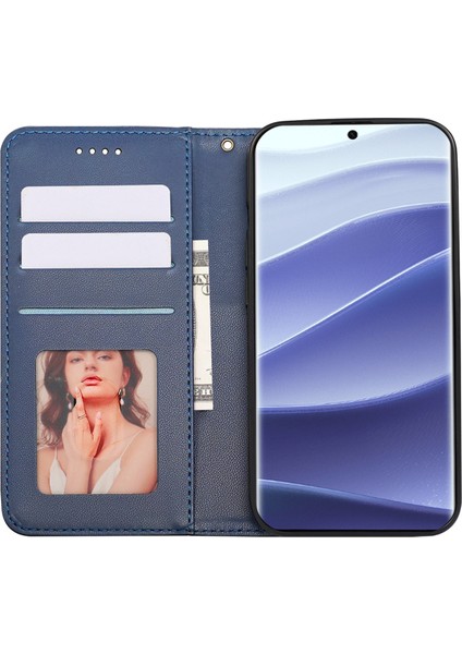 Xiaomi Redmi Için Not 14 Pro 4g Cüzdan Telefon Kılıfı Güçlü Manyetik Damalı Desen Baskı Deri Kapak Çevirin-Mavi (Yurt Dışından)