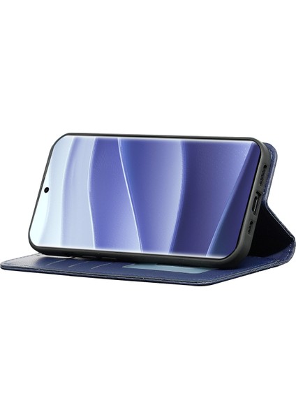 Xiaomi Redmi Için Not 14 Pro 4g Cüzdan Telefon Kılıfı Güçlü Manyetik Damalı Desen Baskı Deri Kapak Çevirin-Mavi (Yurt Dışından)