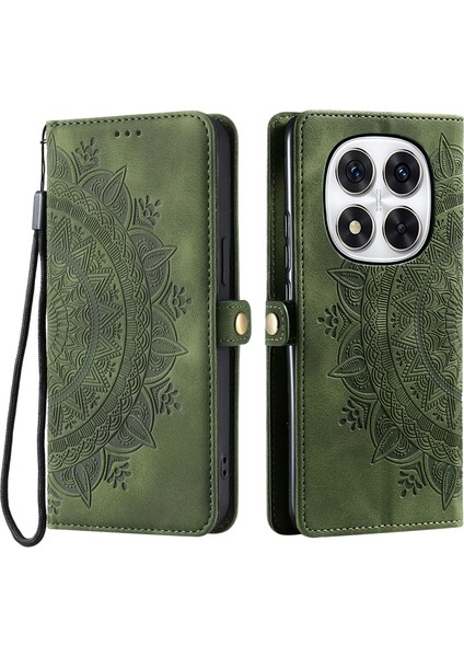 Xiaomi Redmi Note 14 Pro 4g Kılıf Için Cilt Hissediyorum Totem Baskılı Cüzdan Deri Telefon Kapağı-Balckish Green (Yurt Dışından)