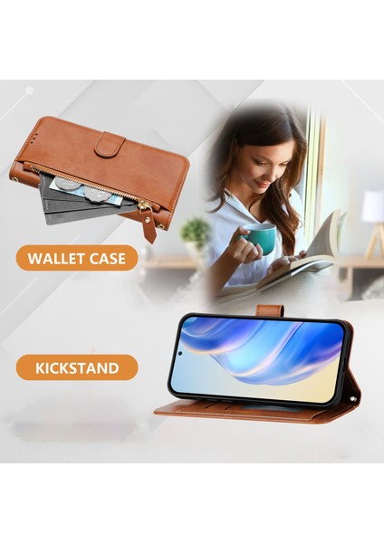 Xiaomi Redmi Note 14 Pro 4g Kılıf Fermuarlı Cep Çoklu Kart Yuvaları Deri Telefon Kapağı-Kahverengi Için (Yurt Dışından)