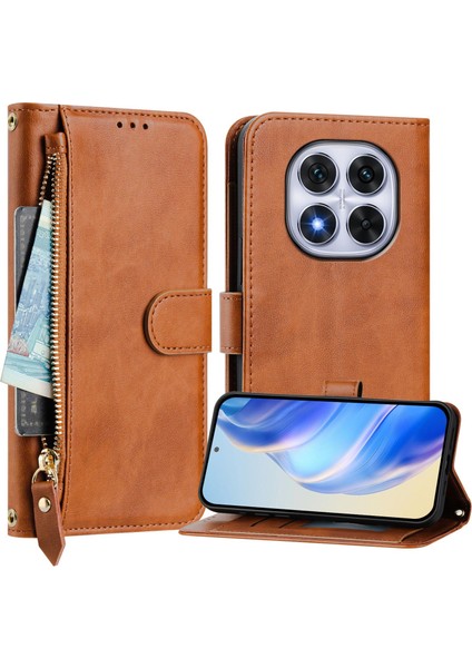 Xiaomi Redmi Note 14 Pro 4g Kılıf Fermuarlı Cep Çoklu Kart Yuvaları Deri Telefon Kapağı-Kahverengi Için (Yurt Dışından)