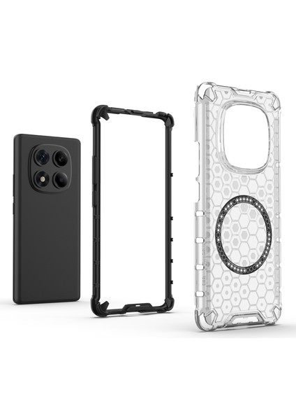 Xiaomi Redmi Note 14 Pro 4g Kılıf Magsafe Petek Tasarımı ile Uyumlu Tpu + Pc Telefon Kapağı-Şeffaf (Yurt Dışından)