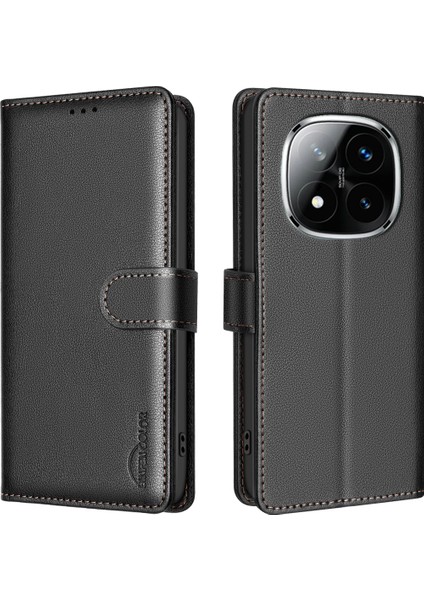 Xiaomi Redmi Için Not 14 Pro + 5g/not 14 Pro 5g/poco X7 5g Deri Kılıf Cüzdan Rfıd Engelleme Telefon Kapağı-Balck (Yurt Dışından)