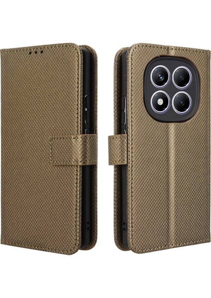 Xiaomi Redmi Note 14 Pro 4g Kılıf Pu Deri Elmas Doku Cüzdan Telefon Kapağı-Kahverengi (Yurt Dışından)