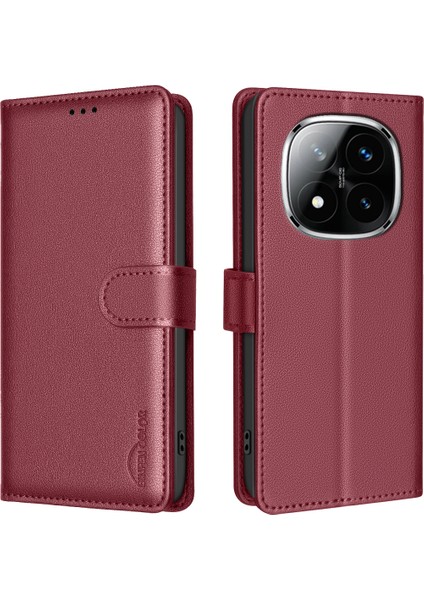 Xiaomi Redmi Için Not 14 Pro+ 5g/not 14 Pro 5g/poco X7 5g Deri Kılıf Cüzdan Rfıd Engelleme Telefon Kapağı-Kırmızı (Yurt Dışından)