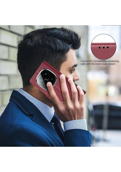 Xiaomi Redmi Için Not 14 Pro+ 5g/not 14 Pro 5g/poco X7 5g Deri Kılıf Cüzdan Rfıd Engelleme Telefon Kapağı-Kırmızı (Yurt Dışından)