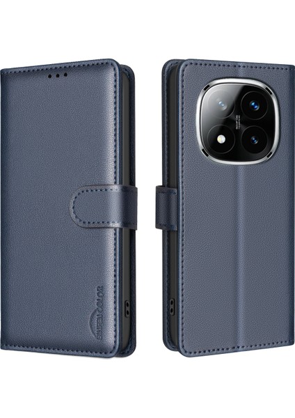 Xiaomi Redmi Için Not 14 Pro+ 5g/not 14 Pro 5g/poco X7 5g Deri Kılıf Cüzdan Rfıd Engelleme Telefon Kapağı-Mavi (Yurt Dışından)