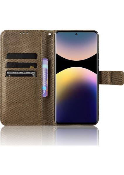 Xiaomi Redmi Note 14 Pro 4g Kılıf Pu Deri Elmas Doku Cüzdan Telefon Kapağı-Kahverengi (Yurt Dışından)