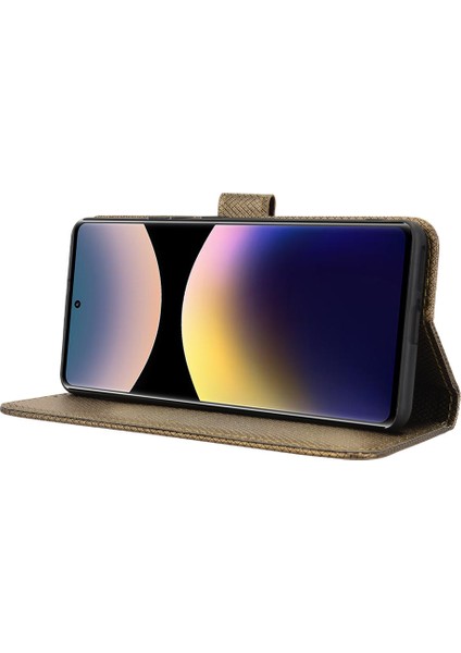 Xiaomi Redmi Note 14 Pro 4g Kılıf Pu Deri Elmas Doku Cüzdan Telefon Kapağı-Kahverengi (Yurt Dışından)