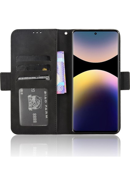 Xiaomi Redmi Note 14 Pro 4g Kılıf Deri Telefon Cüzdan Kapağı Çoklu Kart Yuvaları Ile-Siyah (Yurt Dışından)