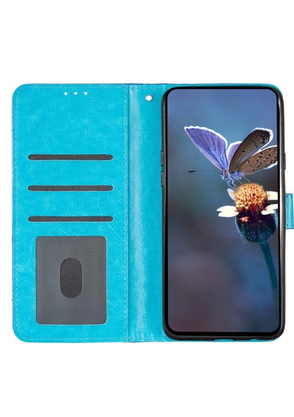 Xiaomi Redmi Note 14 Pro 4g Cüzdan Kılıfı Için Glitter Çizilmez Deri Telefon Kapağı Stand-Mavi (Yurt Dışından)